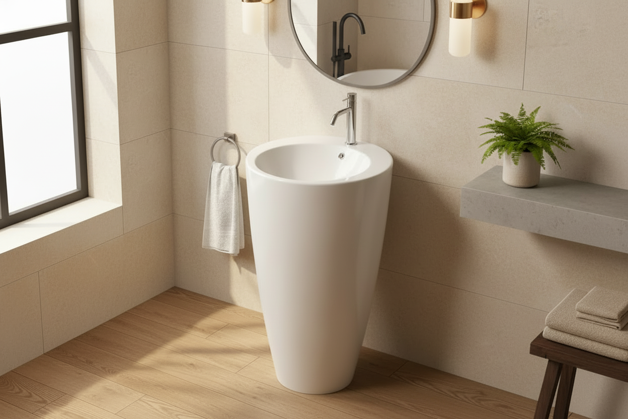 Lavabo freestanding Bathcore Materiale ceramica  - Colore Bianco Lucido