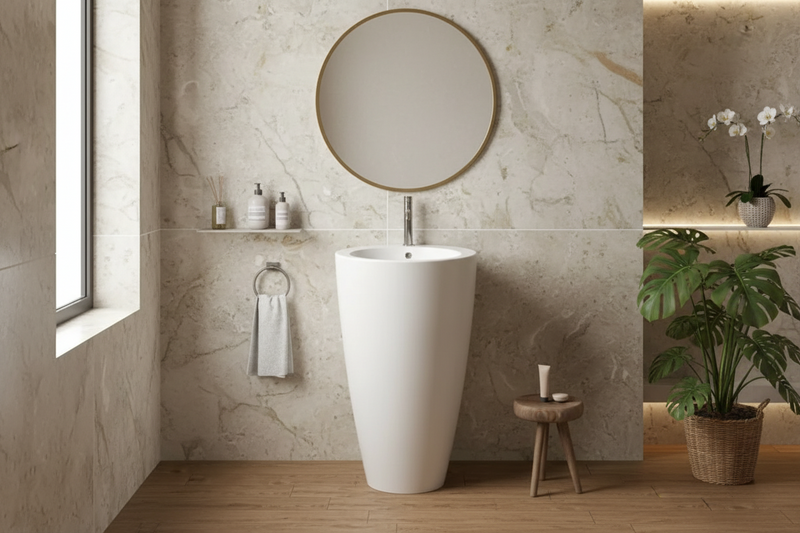 Freistehendes Waschbecken Bathcore, Material Keramik – Farbe mattes Weiß