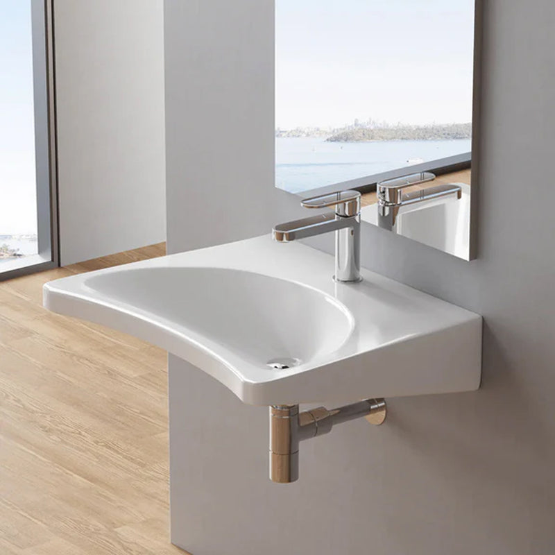 Lavabo suspendu pour personnes handicapées Linea Inclusion Bathcore, largeur 65 cm, en céramique - Couleur blanc brillant