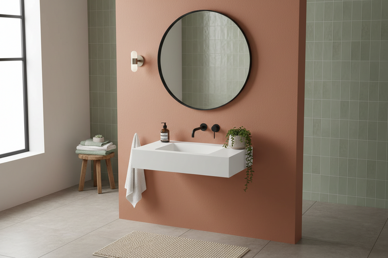 Bathcore wall-hung washbasin, installation kit included, resin construction, dimensions 60x46 – glossy white