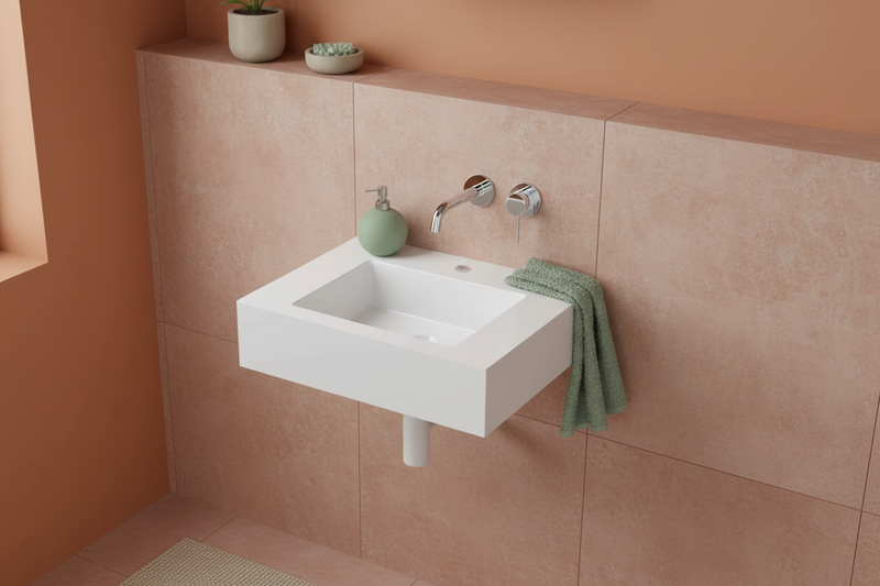 Bathcore wall-mounted washbasin Installation kit included Resin material Dimensions 70x46 - Glossy white color