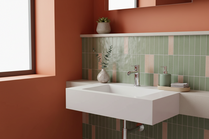 Bathcore wall-mounted washbasin Installation kit included Resin material Dimensions 80x46 cm - Glossy white color