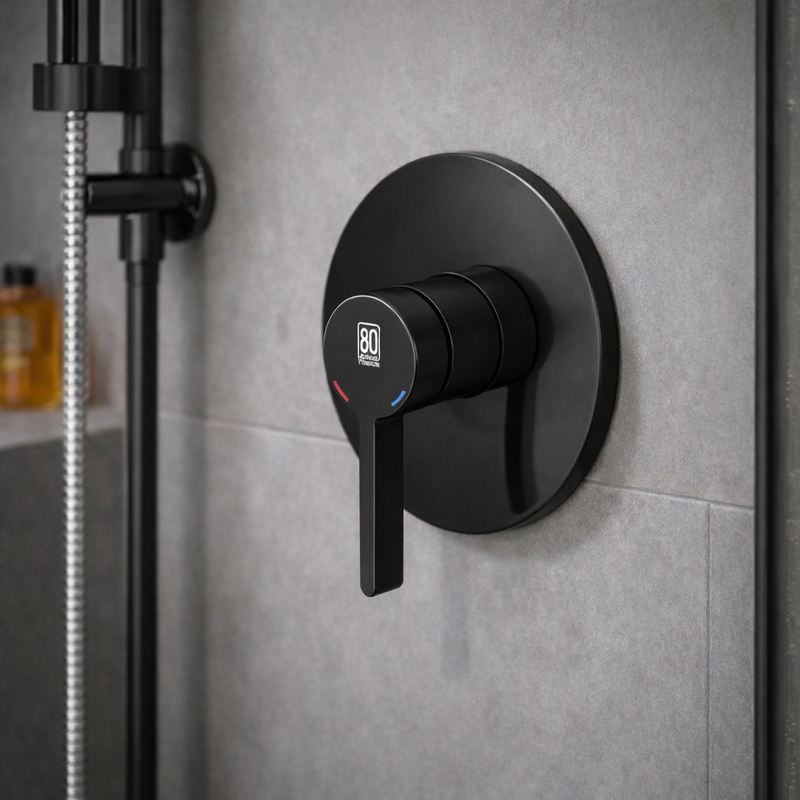Mezclador empotrado para ducha RubiFlux serie Tundra - Negro mate