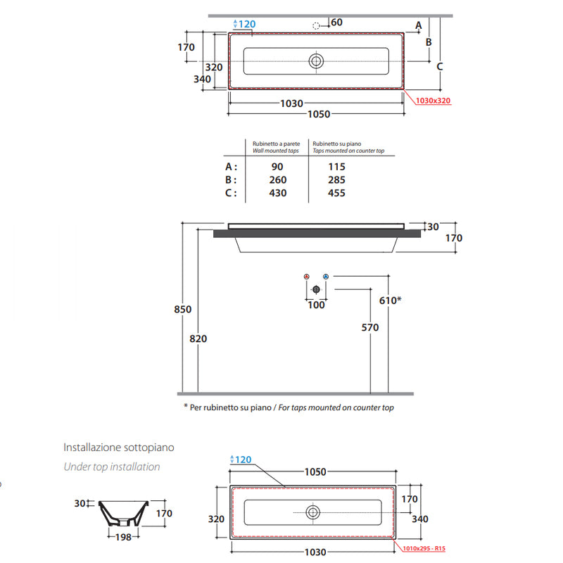 Lavabo da incasso 105x34 Ceramica Globo Stockholm FO105.BI by CeramicStore | Lo specialista del tuo bagno