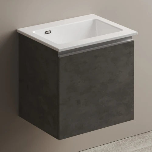Mobile lavatoio sospeso con lavabo in ceramica e maniglia a gola cemento lxp 60x50 cm