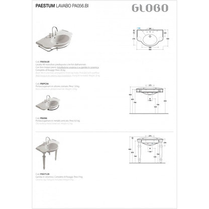 Lavabo sospeso 90x56 Ceramica Globo PAESTUM PA056.BI by CeramicStore | Lo specialista del tuo bagno