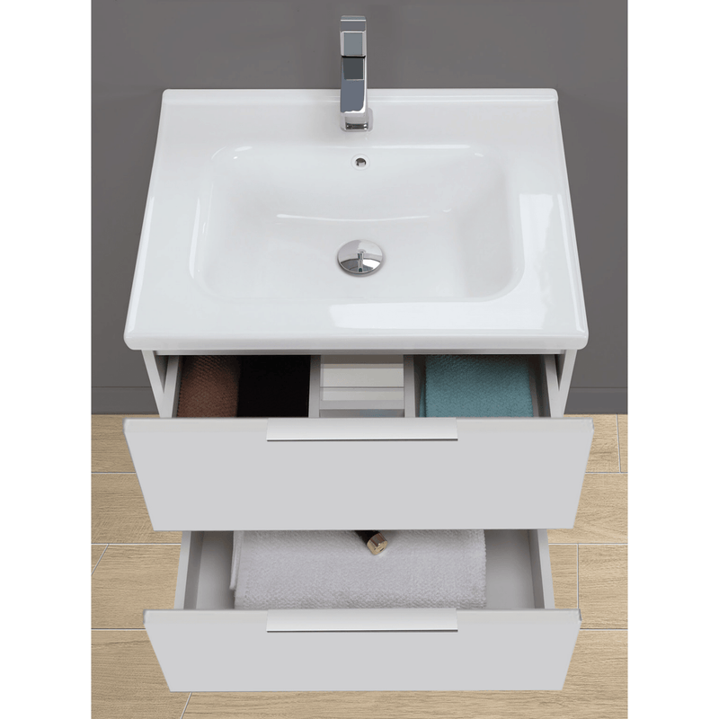 Mobile Bagno Sospeso 100 Cm Due Cassetti Specchio a Filo 60x100 Cm colore Bianco Opaco