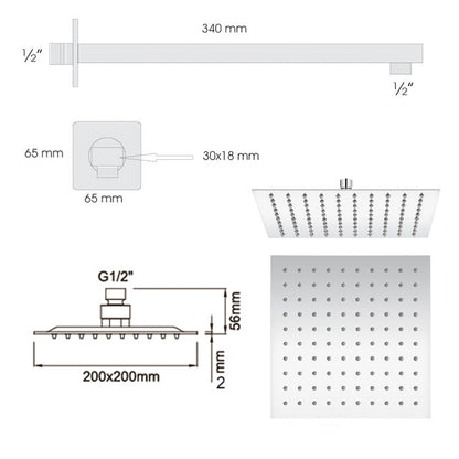 Soffione doccia quadrato ultraslim 20x20 + braccio doccia in acciaio inox lucidato di Ares by CeramicStore | Lo specialista del tuo bagno