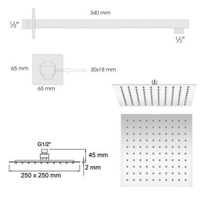 Soffione doccia quadrato ultraslim di Ares 25x25 con braccio doccia in acciaio inox lucidato by CeramicStore | Lo specialista del tuo bagno