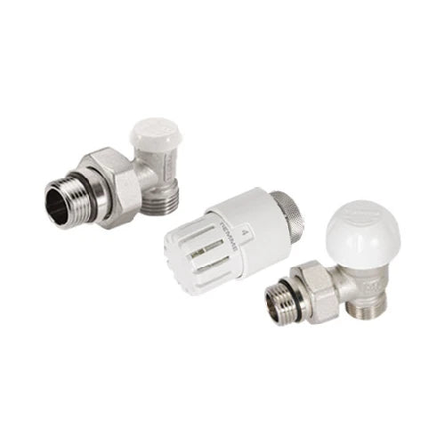 Kit valvola termostatizzabile a squadra testa termostatica e detentore 1/2 24x19 fil d.16
