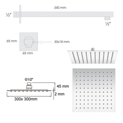 Soffione doccia quadrato ultraslim 30x30 con braccio doccia in acciaio inox lucidato di Ares by CeramicStore | Lo specialista del tuo bagno