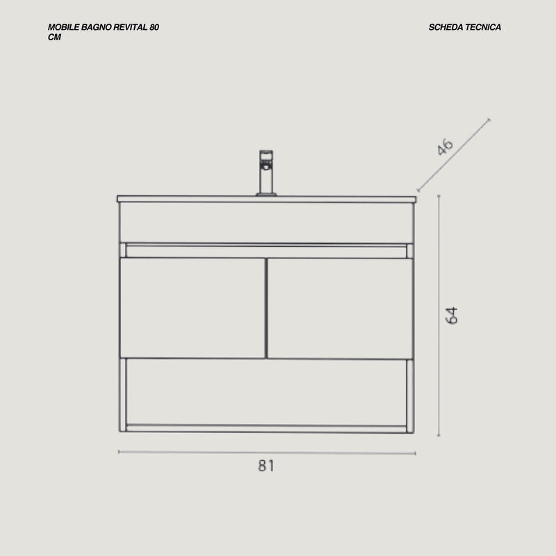 Mobile Bagno Sospeso 80 Cm Due Ante Vano a Giorno Specchio a Filo 80x60 Cm finitura Bianco Frassinato / Rovere Riviera