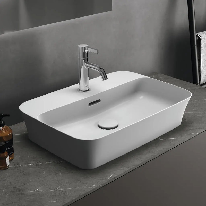 Lavabo da appoggio rettangolare 55x38 cm con foro rubinetto e troppo pieno Ideal Standard Ipalyss E207701