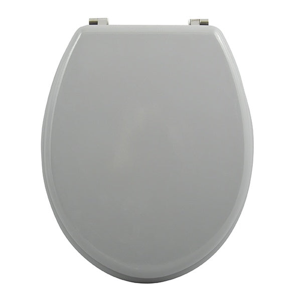 Sedile WC universale modello KLAK realizzato in MDF Grigio Chiaro e Cerniere in acciaio inox