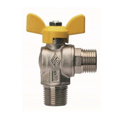 Valvola a sfera per gas a squadra fil. maschio con att. maschio 1/2 x 1/2 dn 15