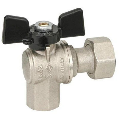 Valvola a sfera ad angolo a passaggio totale ff dado mobile 3/4 x3/4 dn 15 pn 25