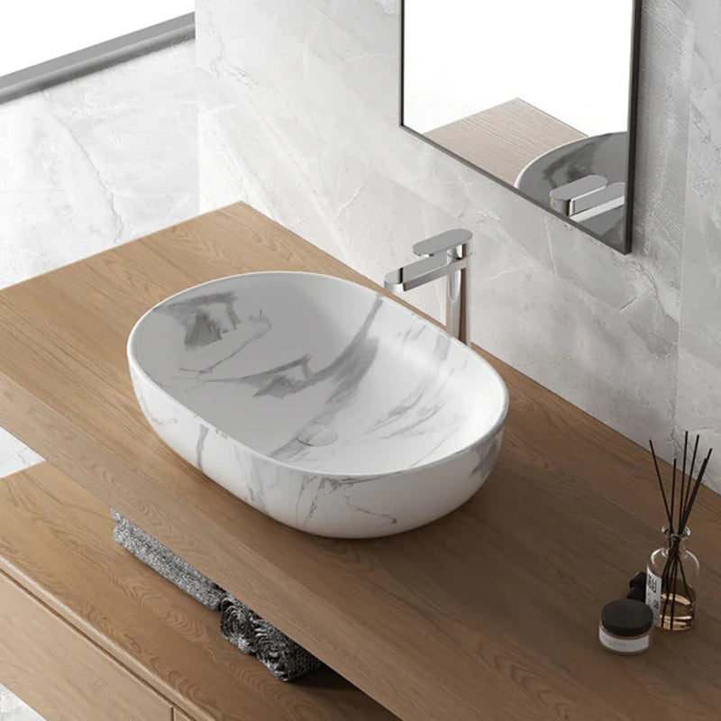 Aufsatzwaschbecken Bathcore, Material Keramik, Breite 60 cm, Marmorierung – Farbe Weiß