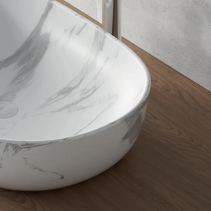 Aufsatzwaschbecken Bathcore, Material Keramik, Breite 60 cm, Marmorierung – Farbe Weiß