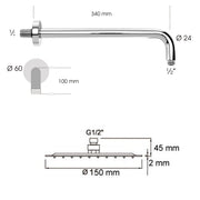 Soffione doccia tondo ultraslim di Ares diametro 15 cm con braccio doccia in acciaio inox by CeramicStore | Lo specialista del tuo bagno