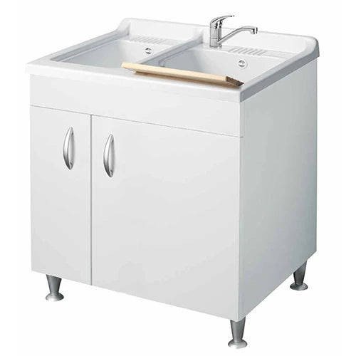 Lavatoio con mobile in nobilitato e 2 vasche l cm. 75 x p cm. 60