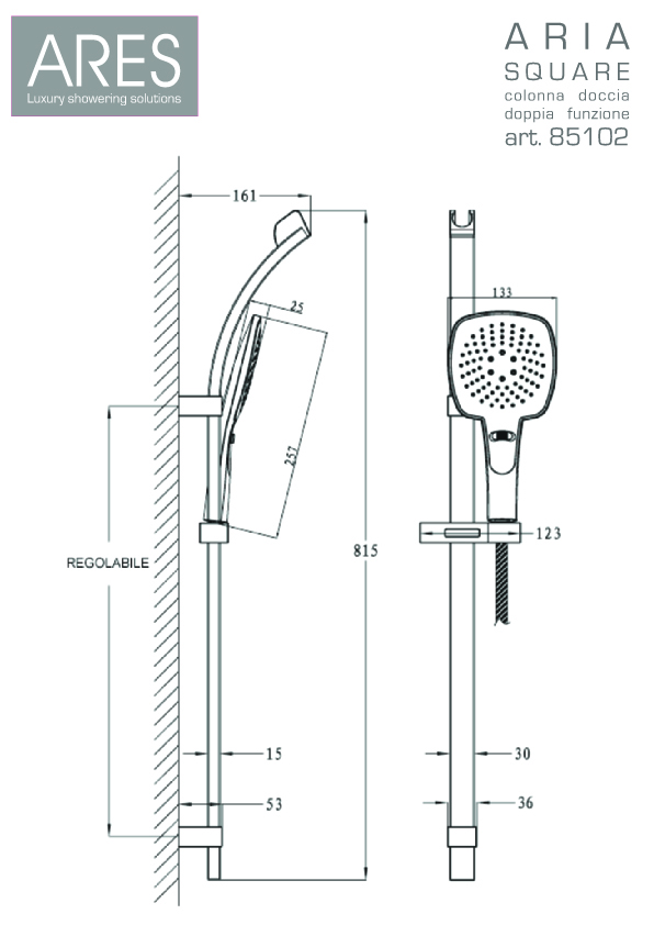 Colonna doccia con funzione saliscendi Ares modello Square Air Design quadrato by CeramicStore | Lo specialista del tuo bagno