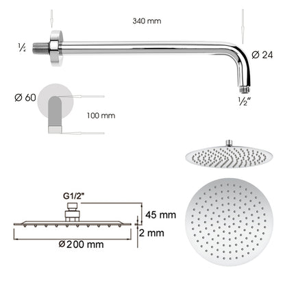 Set doccia tondo Ares con soffione diametro 20 mm, braccio doccia e kit duplex by CeramicStore | Lo specialista del tuo bagno