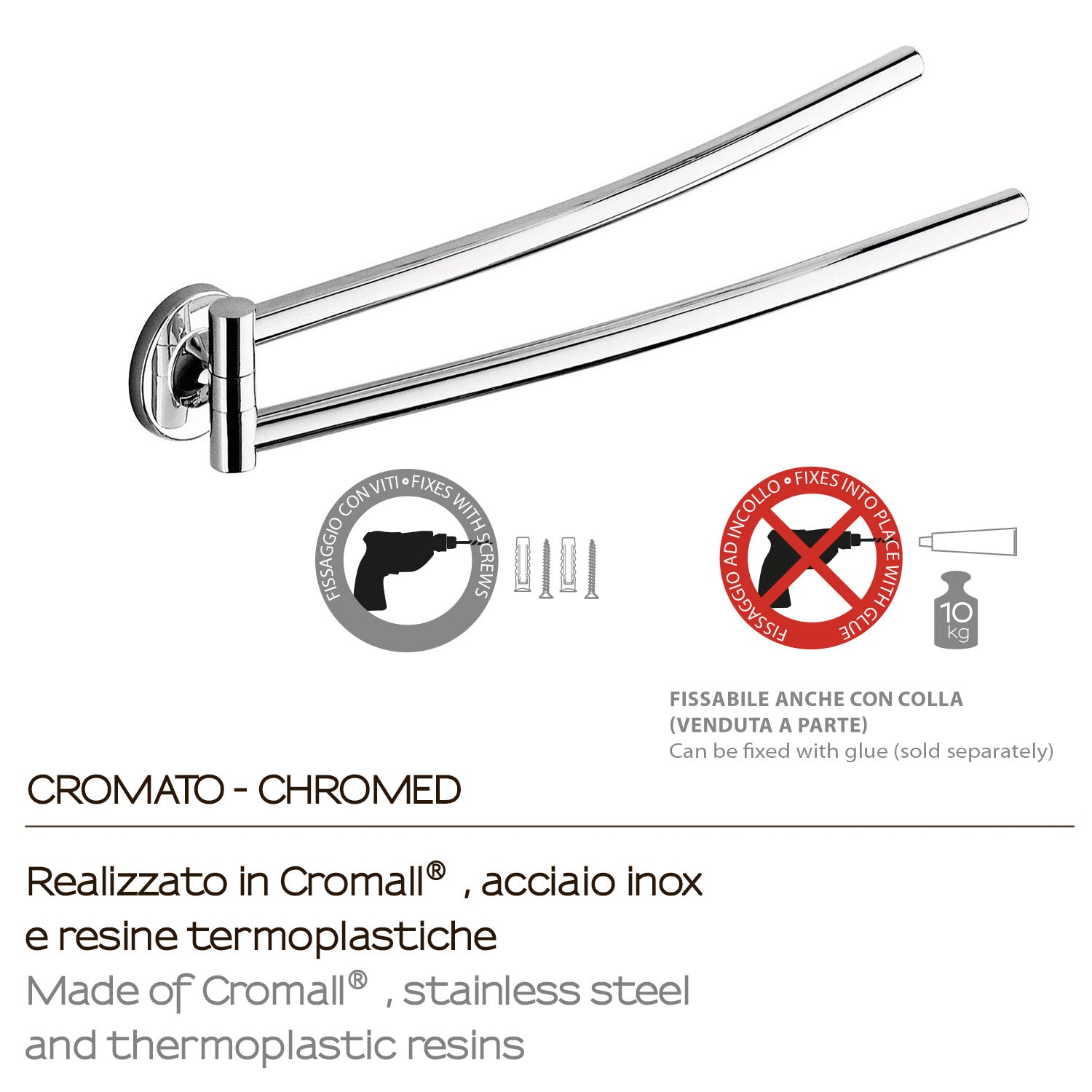 Portasalviette a snodo a muro Vermont Pro di Gedy - Cromato by CeramicStore | Lo specialista del tuo bagno