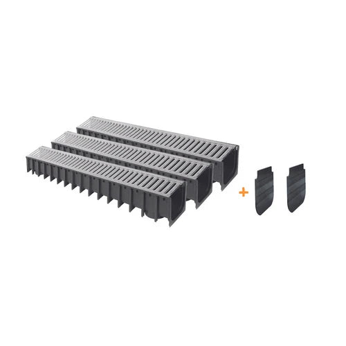 Kit 3 pz canale in pp con griglia in acciaio zincato ikarodrain 100x100 1000 mm