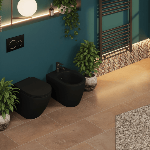 Sanitari Filomuro Rimless con copriwater Soft Close BathCore serie Infinity 53x36,5xH40 cm Nero Opaco - Outlet