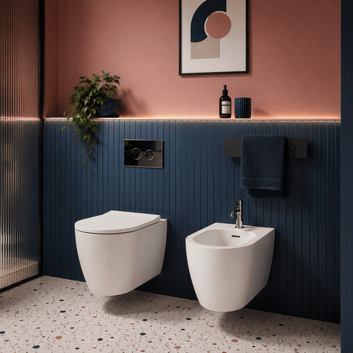 Coppia di WC e bidet sospeso Domus Falerii collezione Fogliolina bianco lucido