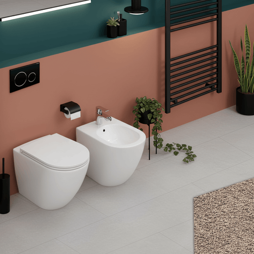 Sanitari Filomuro Rimless con copriwater Soft Close BathCore serie Infinity 53x36,5xH40 cm Bianco Lucido Outlet