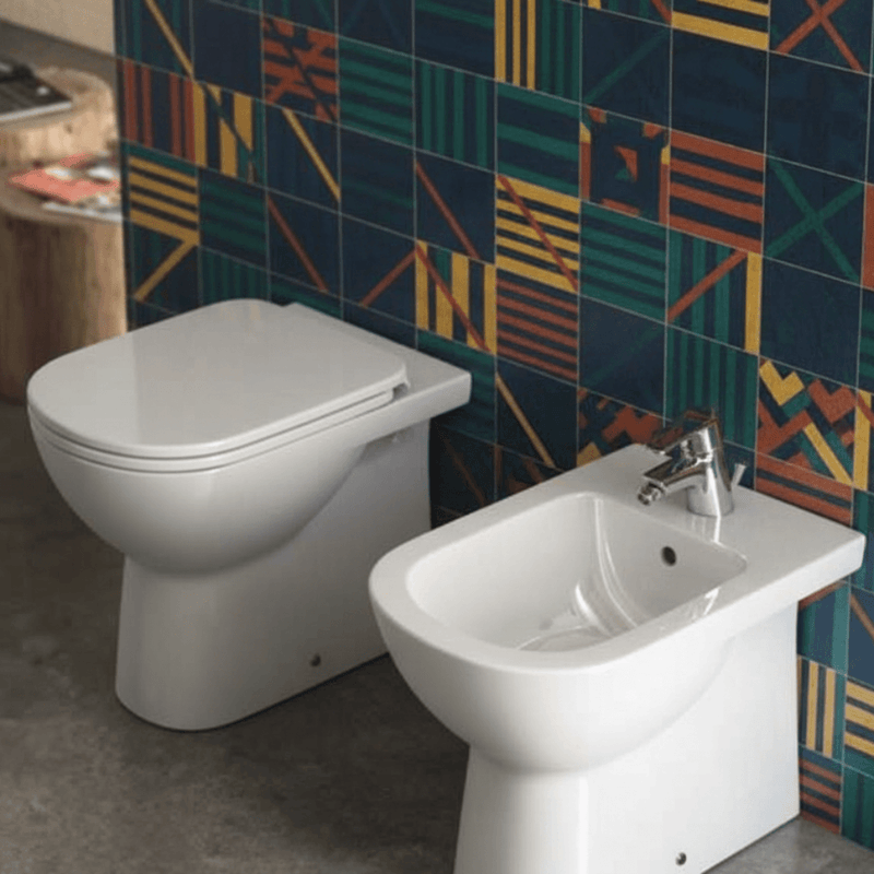 Coppia di sanitari filomuro Dolomite Gemma 2 Wc + Sedile tradizionale e Bidet