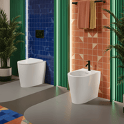 Sanitari filomuro senza brida scarico traslato Domus Falerii collezione Multipla 52x36 cm bianco lucido