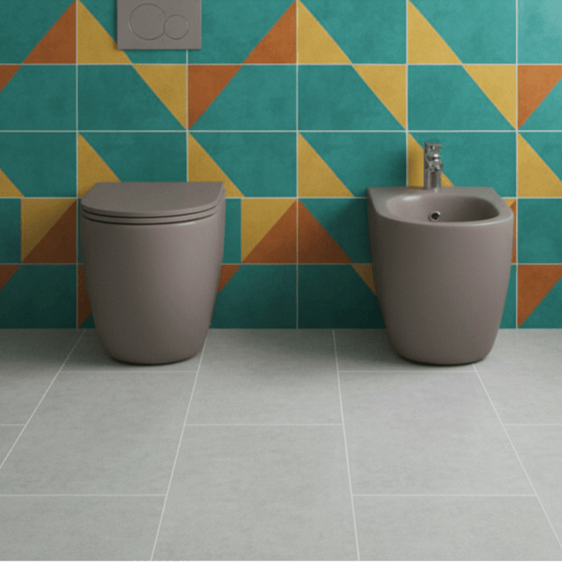 Sanitari Filomuro Rimless con copriwater Soft Close BathCore serie Infinity 53x36,5xH40 cm Tortora Opaco
