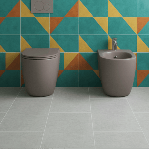 Sanitari Filomuro Rimless con copriwater Soft Close BathCore serie Infinity 53x36,5xH40 cm Tortora Opaco
