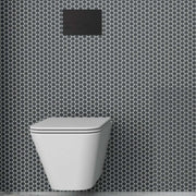 Vaso sospeso modello Build 55x36 x H32 cm con Copriwater di Ceramica Azzurra - Bianco Lucido
