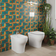 Sanitari filomuro Experience-bidet wc senza brida con scarico traslato e sedile tradizionale 54