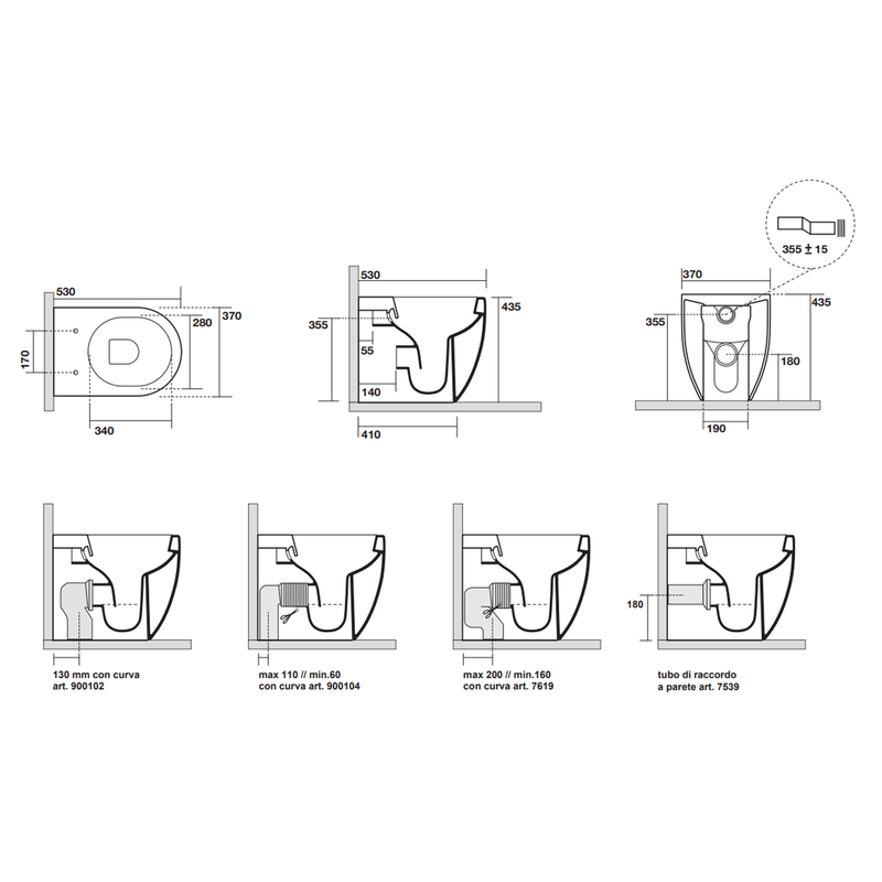 Sanitari filomuro senza brida 53x37 cm collezione Flo Kerasan con sedile soft close