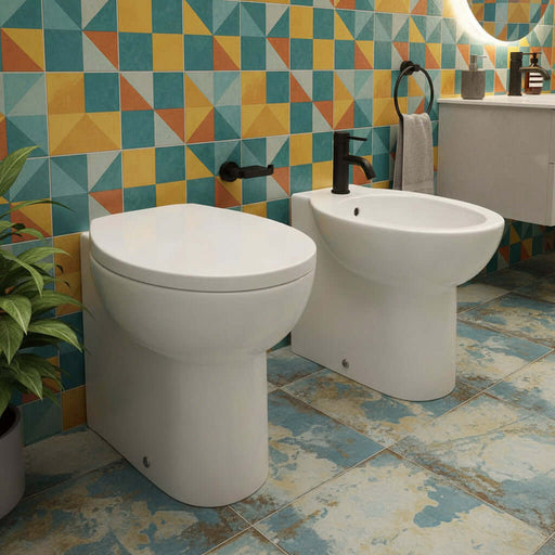 Sanitari a terra filo parete Axa collezione Prima wc + bidet + sedile soft close