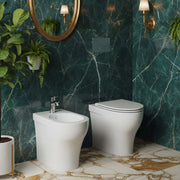 Sanitari filomuro Experience-bidet wc senza brida con scarico traslato e sedile soft close 54