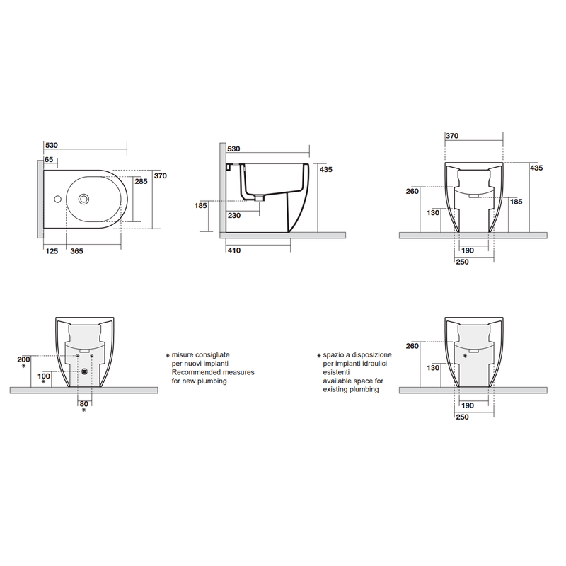 Sanitari filomuro senza brida 53x37 cm collezione Flo Kerasan con sedile soft close