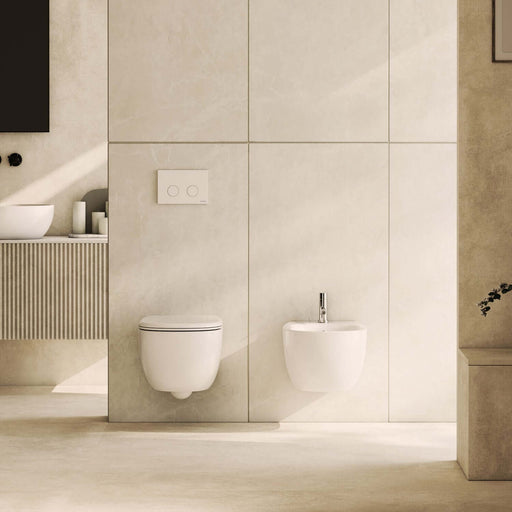 Sanitari sospesi senza brida Globo serie Daily 53x35xH34 cm con copriwater incluso - Bianco Lucido