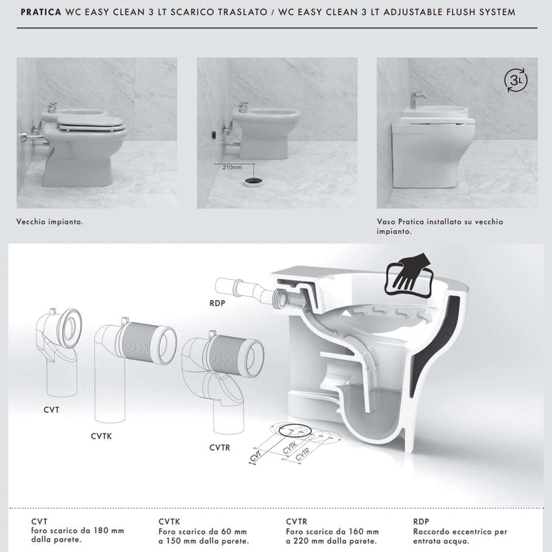 Sanitari Azzurra serie Pratica con scarico traslato con sedile softclose 54