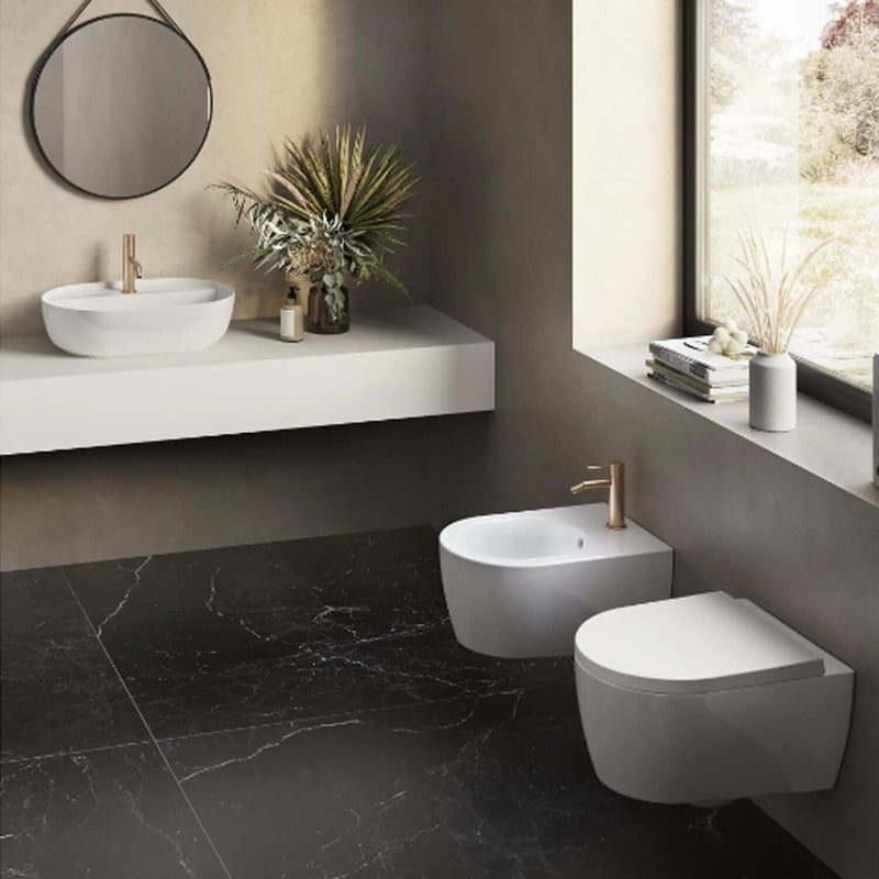 Coppia di sanitari sospesi 54x35 cm serie Fusion di Hatria con sedile soft-close