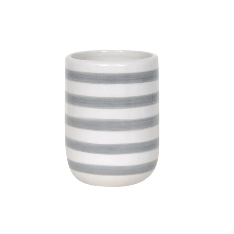 Bicchiere Portaspazzolino in ceramica collezione Delia - Bianco/grigio