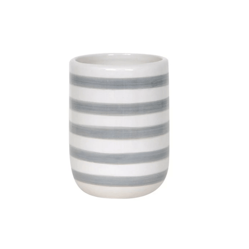 Bicchiere Portaspazzolino in ceramica collezione Delia - Bianco/grigio