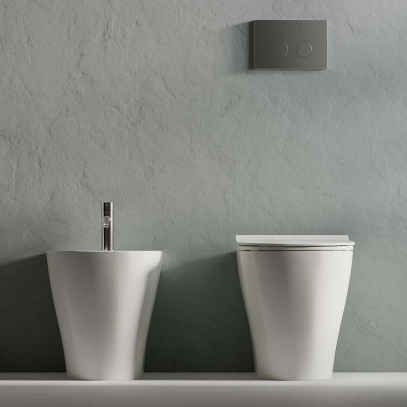 Coppia sanitari filomuro con scarico Traslato Ceramica Dolomite modello Mirto 55x36 cm con sedile Softclose