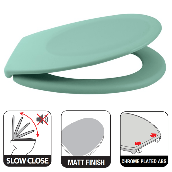 Sedile WC universale modello KLAK realizzato in  Thermo Dur Colore Verde Menta e Cerniere in acciaio inox