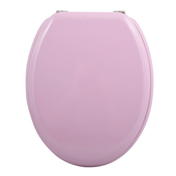 Sedile WC universale modello KLAK realizzato in MDF Rosa Chiaro e Cerniere in acciaio inox