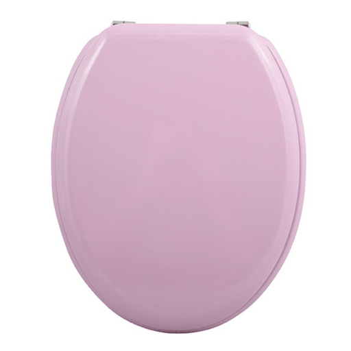 Sedile WC universale modello KLAK realizzato in MDF Rosa Chiaro e Cerniere in acciaio inox